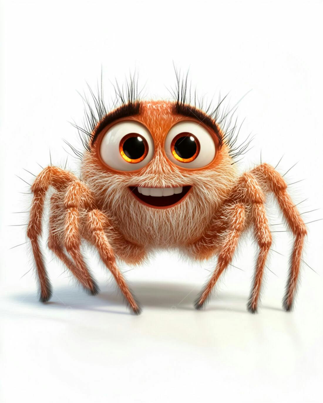 Aranha fofa laranja sorrindo fundo branco