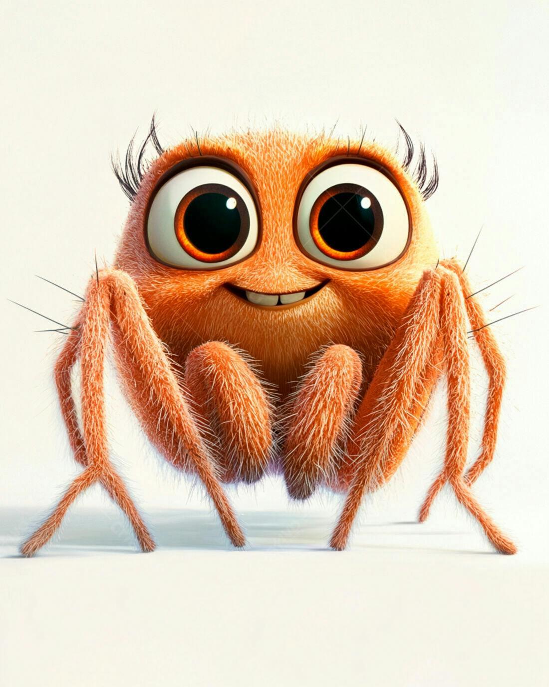 Aranha fofa laranja sorrindo fundo branco