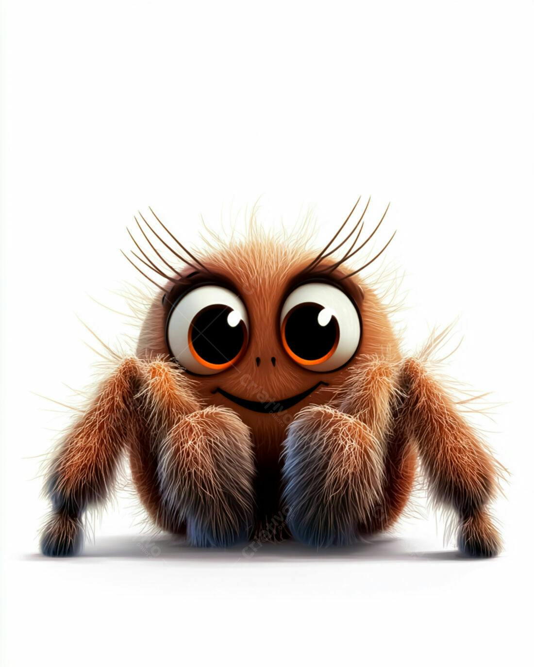 Aranha fofa marrom peluda sorrindo