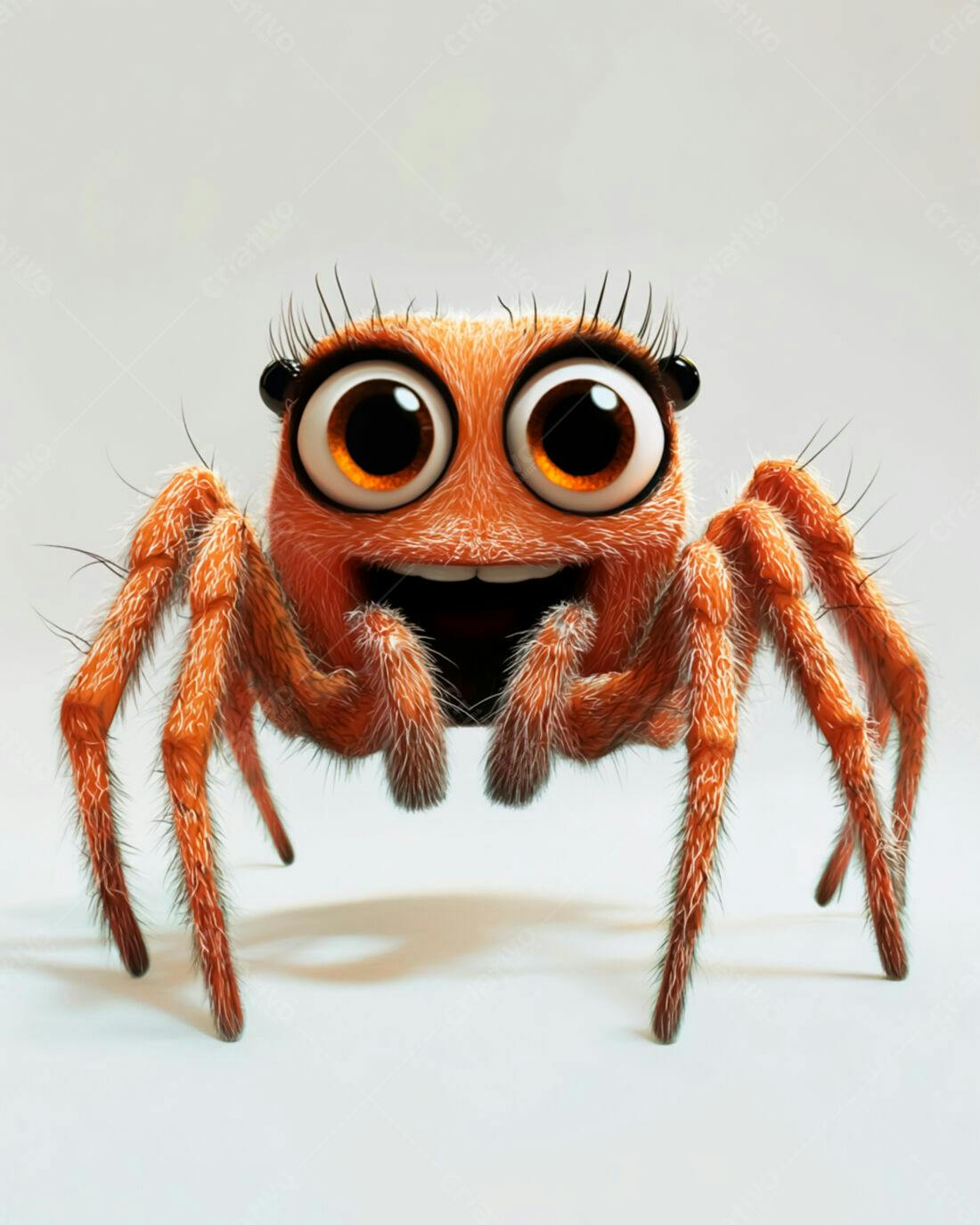 Aranha fofa laranja sorrindo fundo branco
