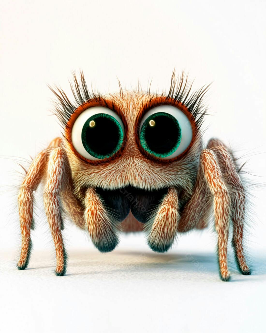Aranha fofa de desenho animado olhos verdes
