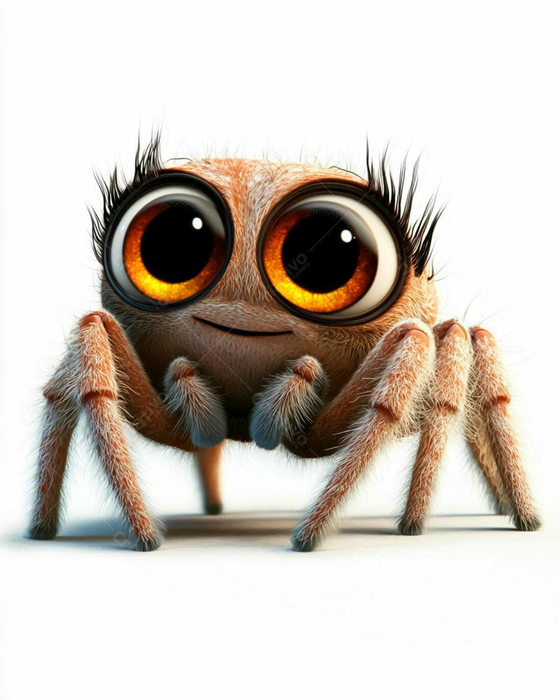 Aranha fofa com olhos grandes e pelugem laranja