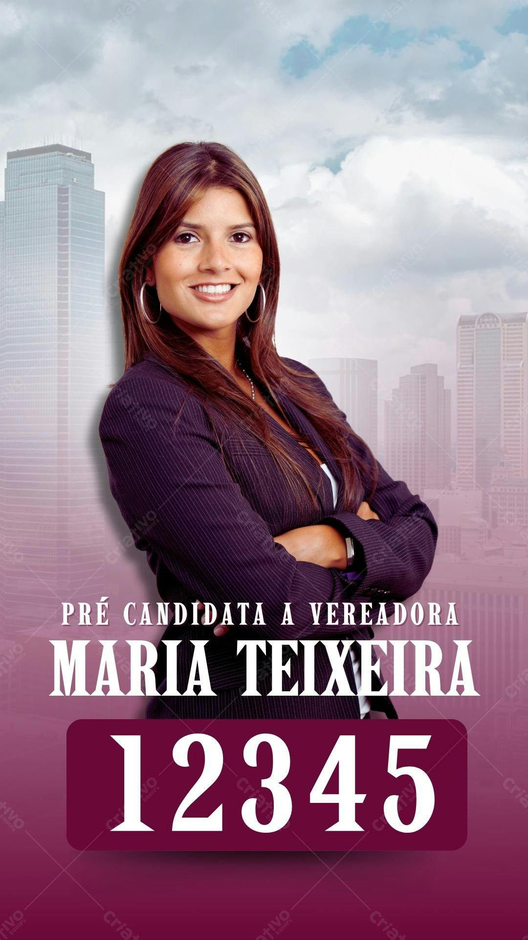 Modelo de Panfleto Eleitoral com Foto para Candidata Editável no Canva