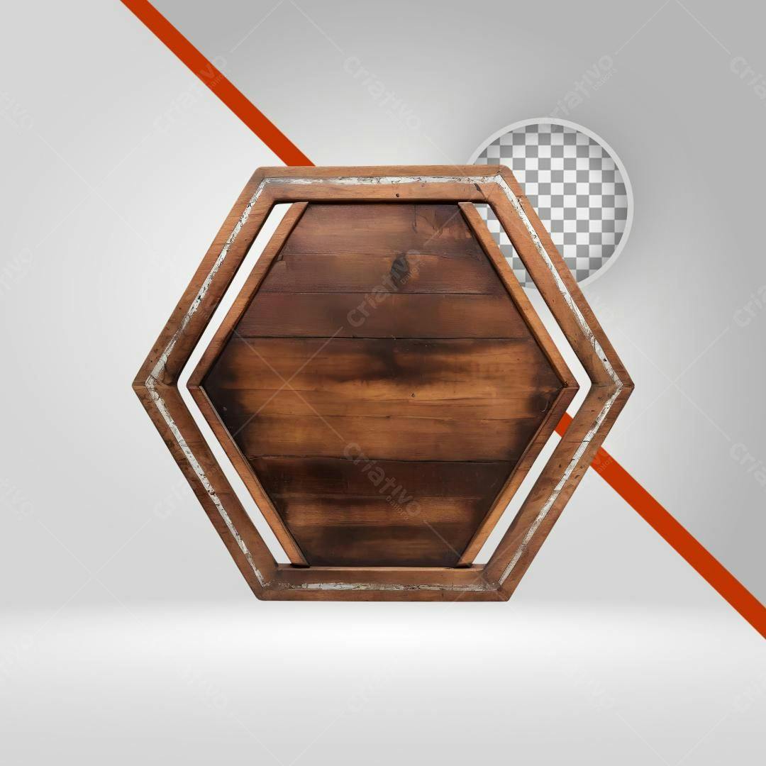 Placa de Madeira Hexagonal PNG com fundo transparente