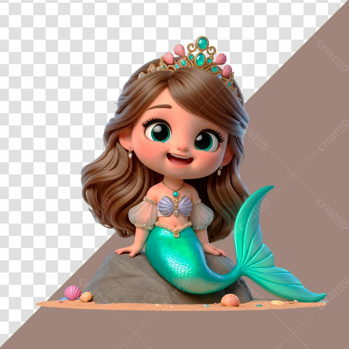 Ilustração Sereia Cartoon PSD Editável