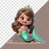 3d character happy mermaid sitting on a rock