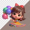 3d character, girl child, holding balloons, children's day 04