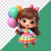 3d character, girl, child, holding, balloons, children's day, 03