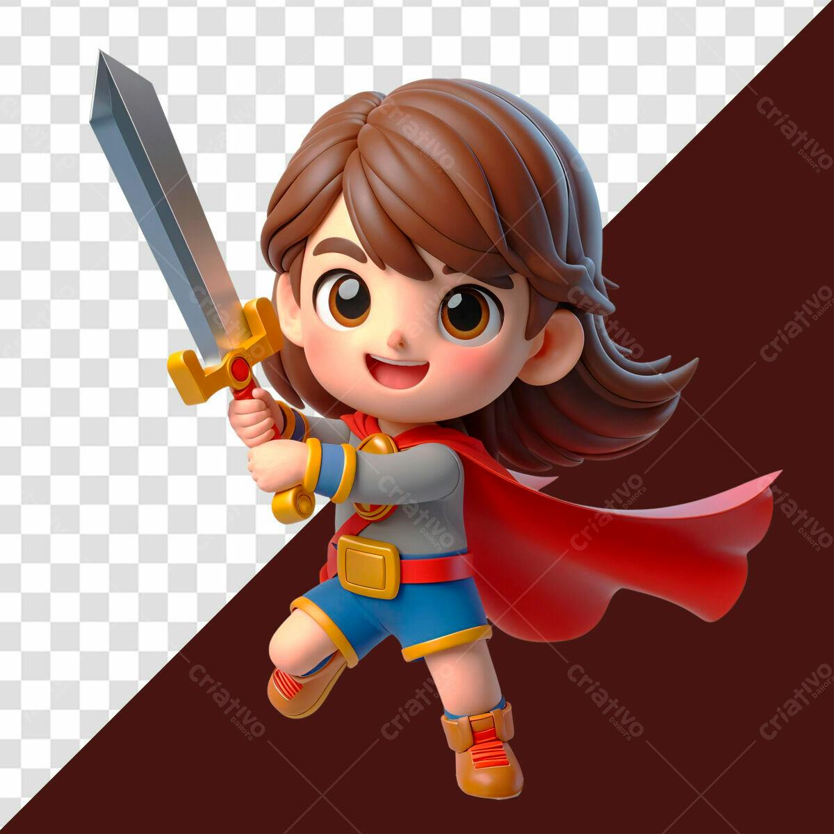 Personagem Cartoon Menina Guerreira PSD Editável
