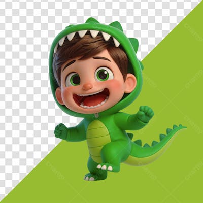 Personagem 3D Criança Vestida De Dinossauro Dia Das Crianças