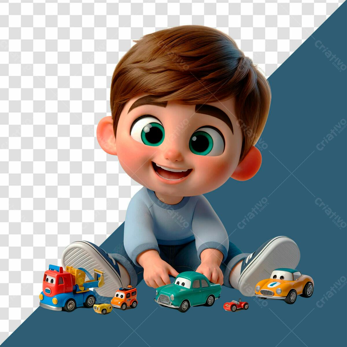 Ilustração Menino Brincando com Carrinhos PSD Editável