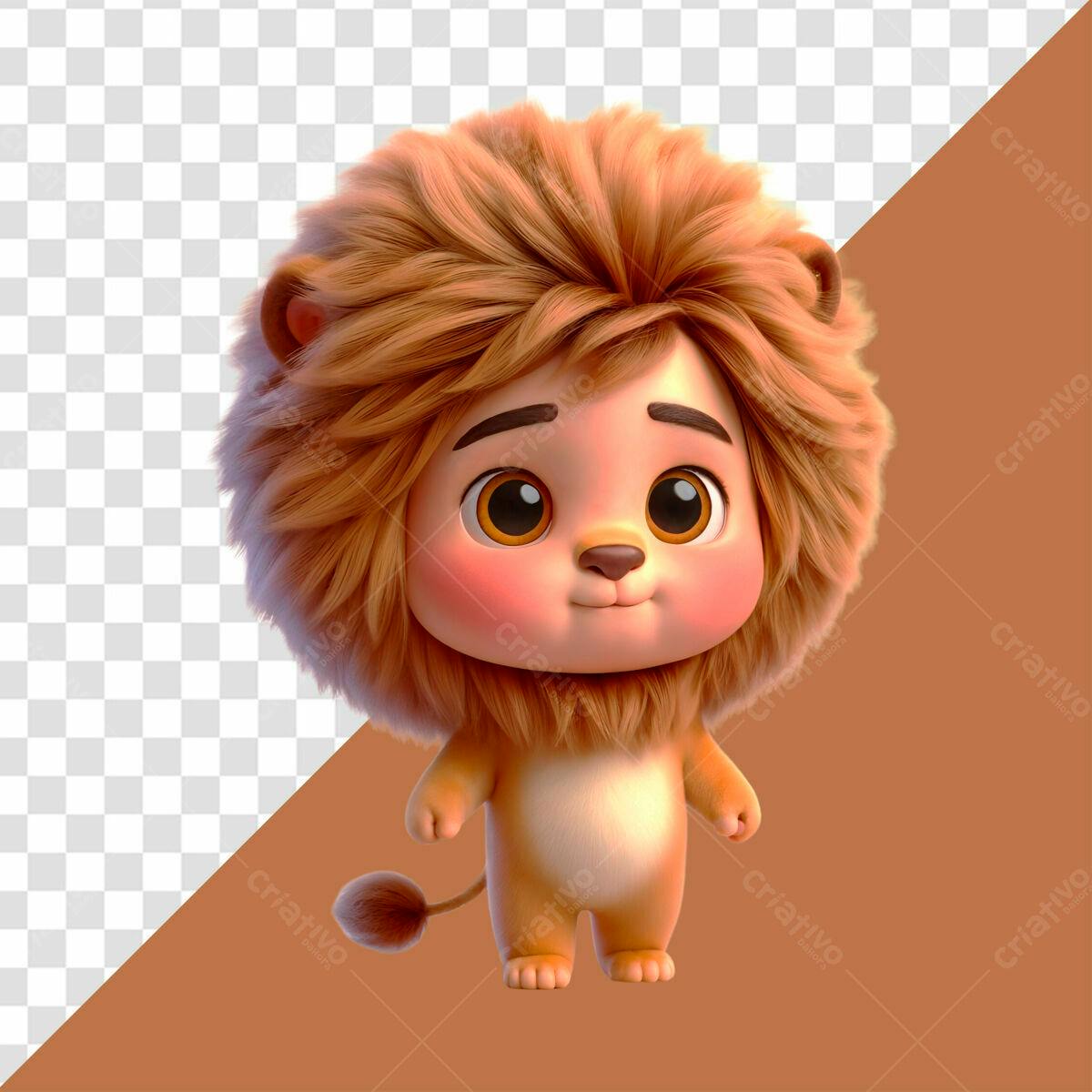 Personagem Leão 3D fofinho PSD Editável