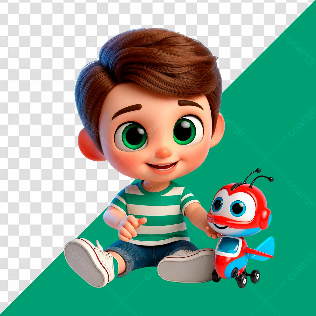 Ilustração Menino com Aviãozinho PSD Editável