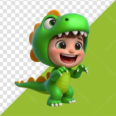 Personagem 3D Criança Vestida De Dinossauro Dia Das Crianças