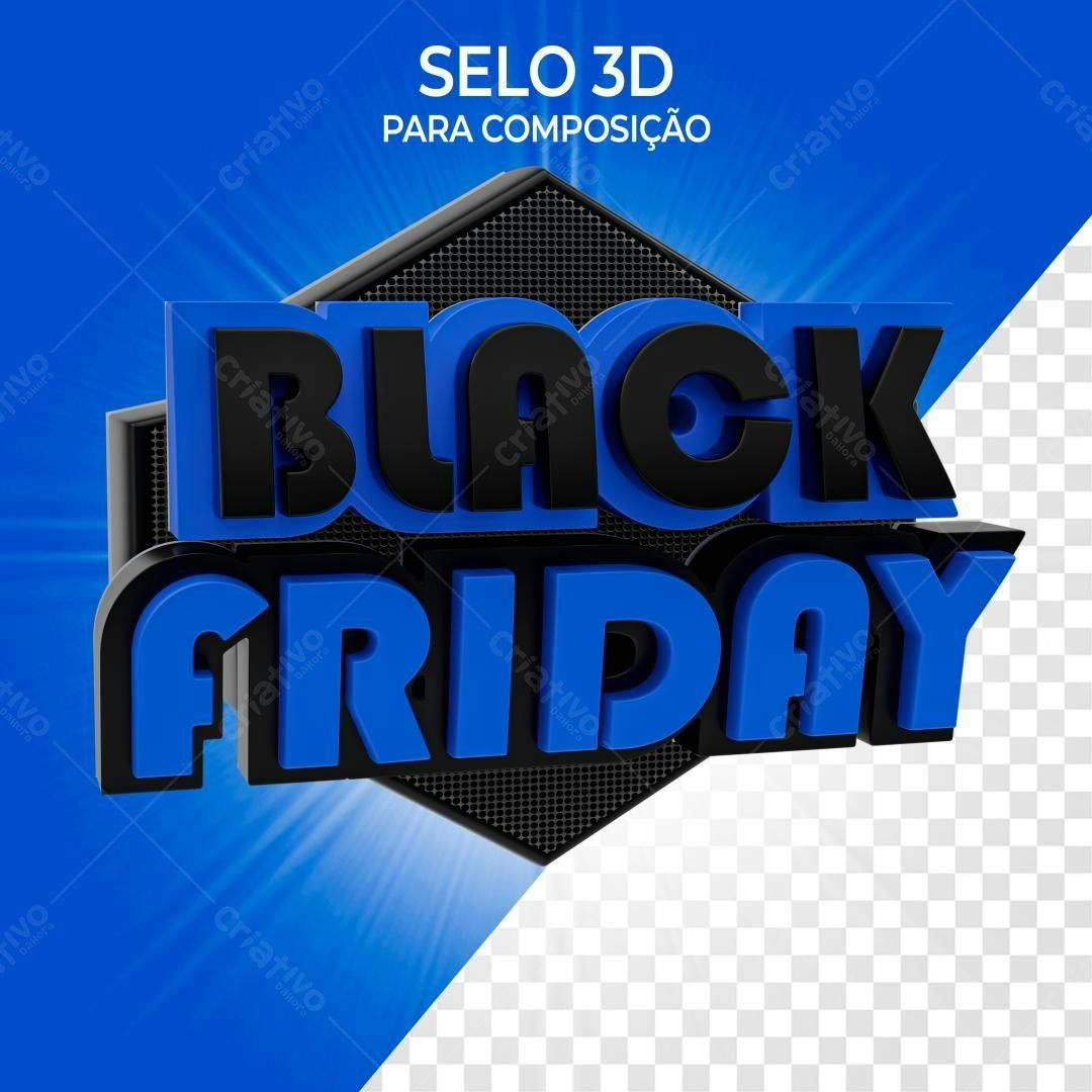 Selo 3D Black Friday azul e preto