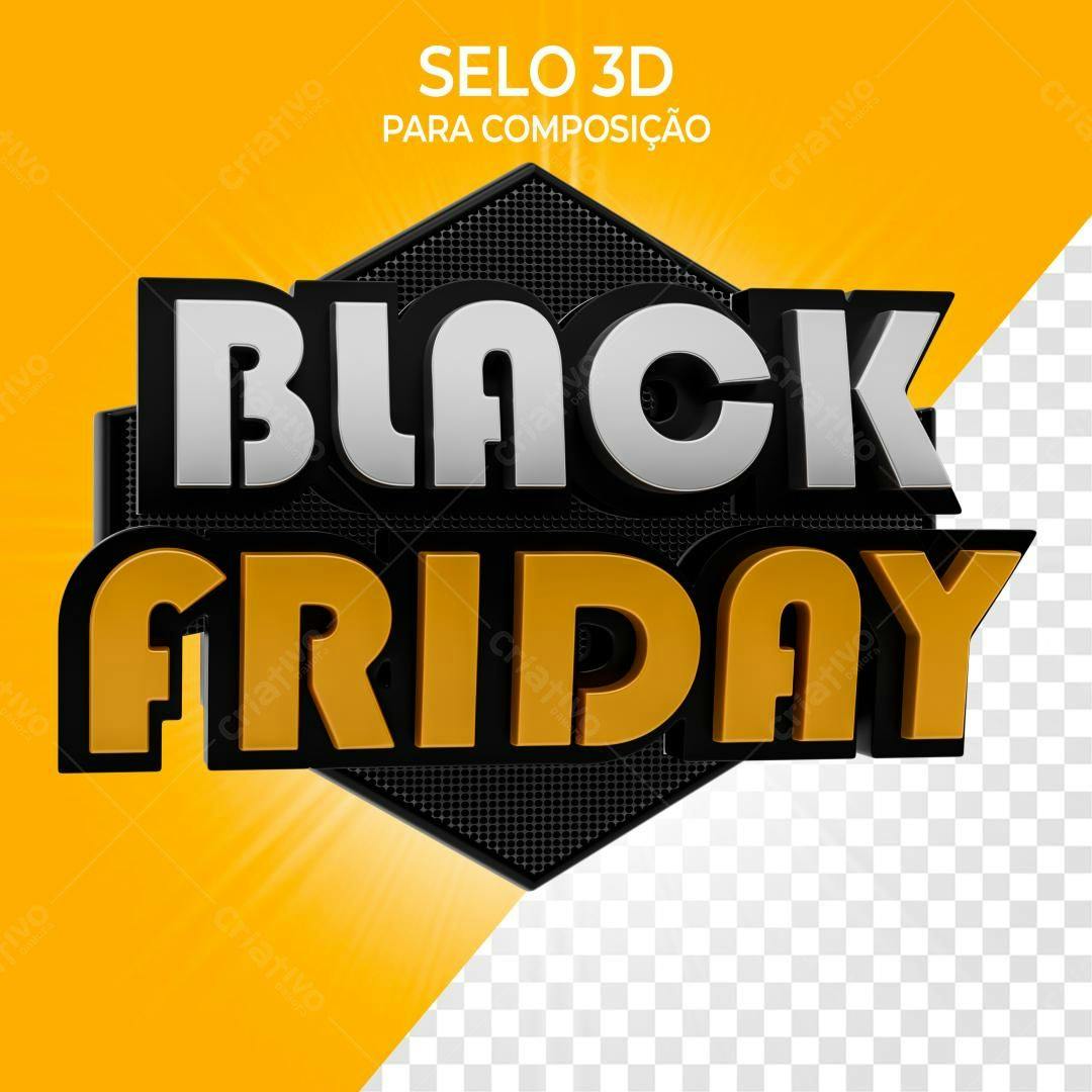 Selo 3D Black Friday promocional dourado e prata