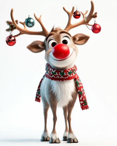 Imagem De Uma Rena De Natal Usando Um Cachecol Vermelho