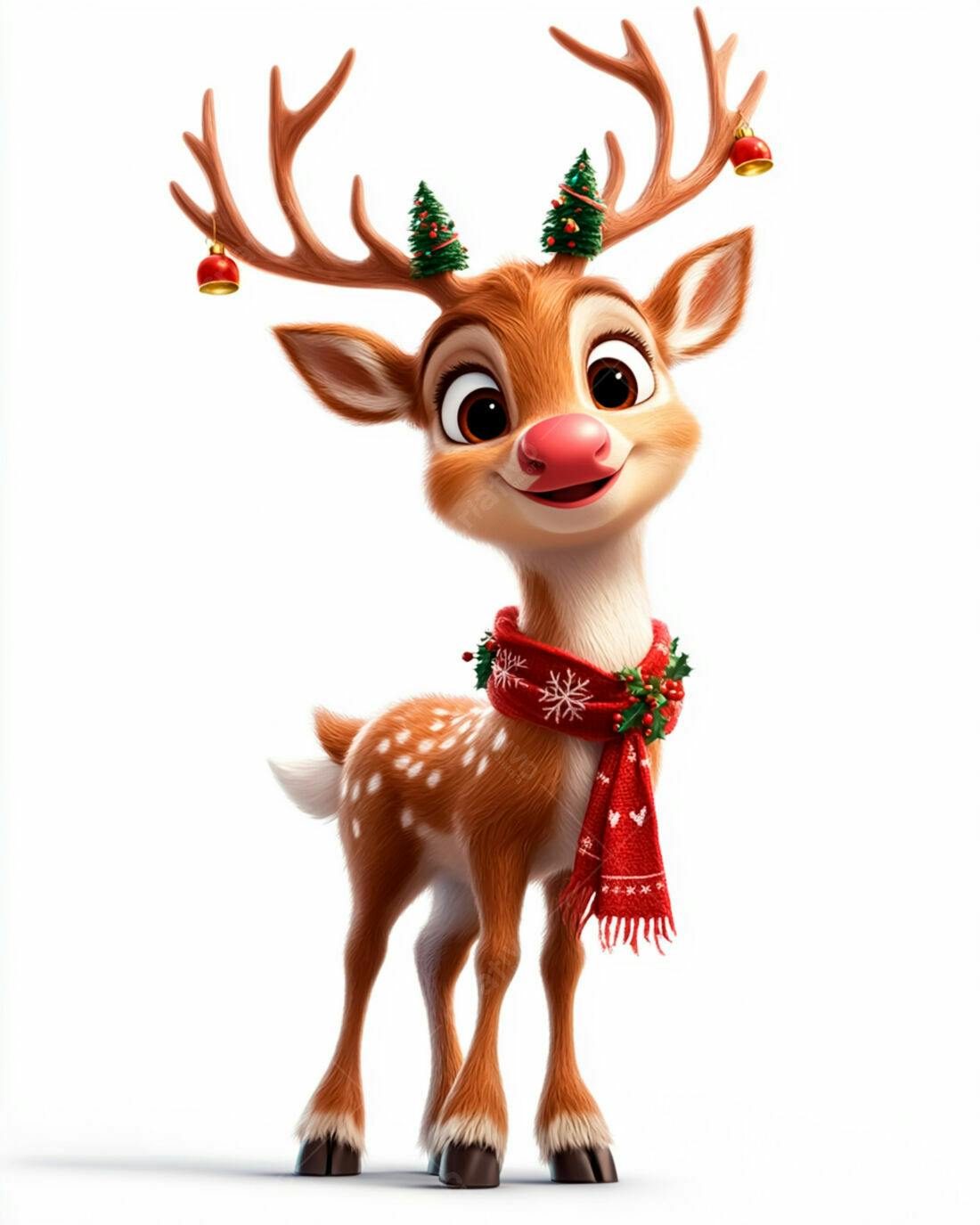 Rena fofa Natalino com árvores de Natal