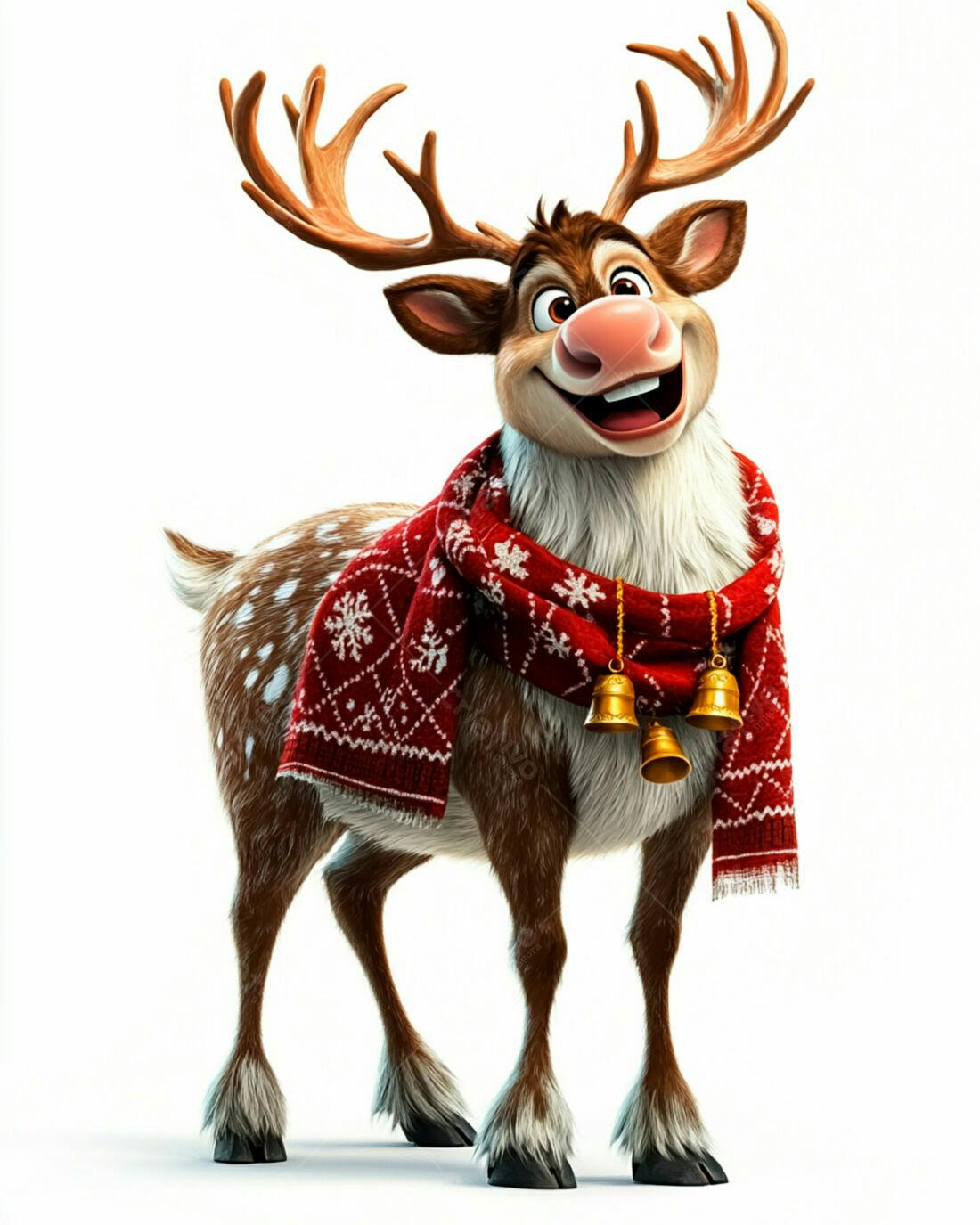 Rena animada usando cachecol vermelho Natal
