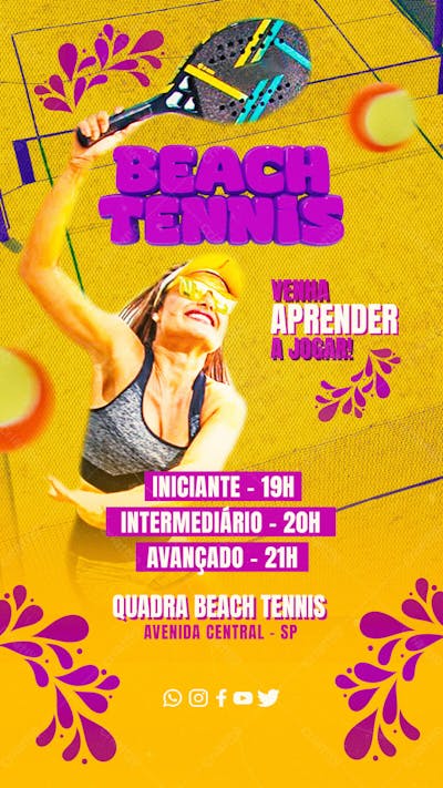PSD AULAS BEACH TEANNIS  VENHA APRENDER REDES SOCIAIS STORIES