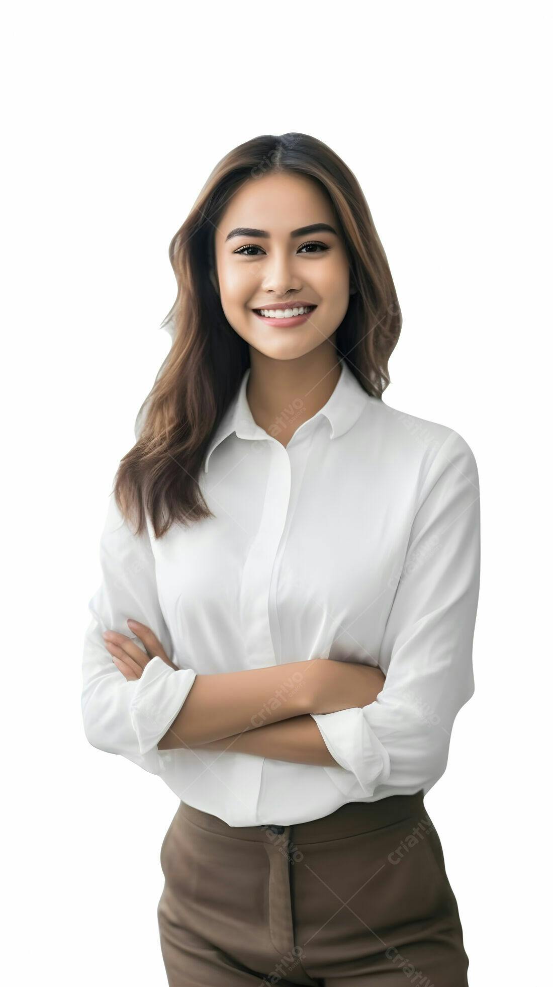 Mulher asiática sorridente camisa branca
