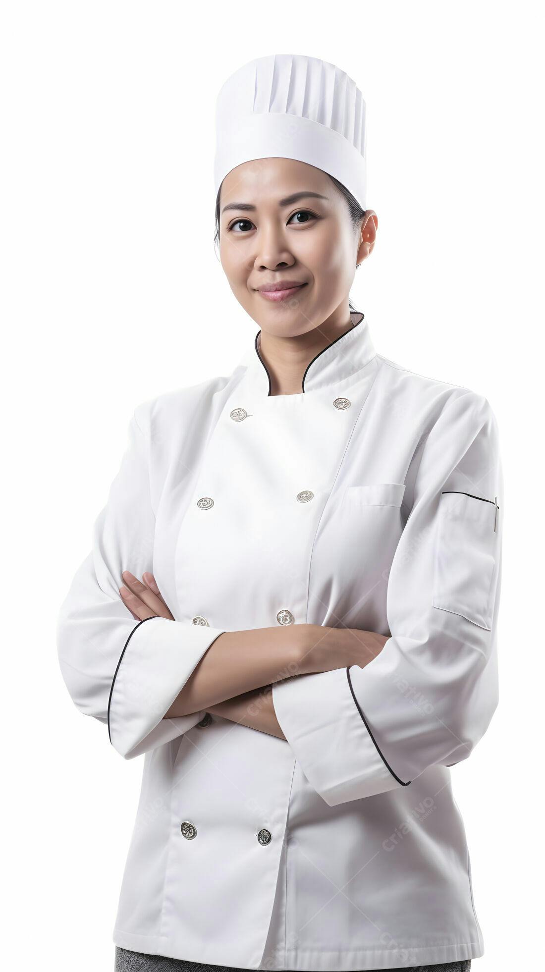 Chef feminina asiática uniforme branco