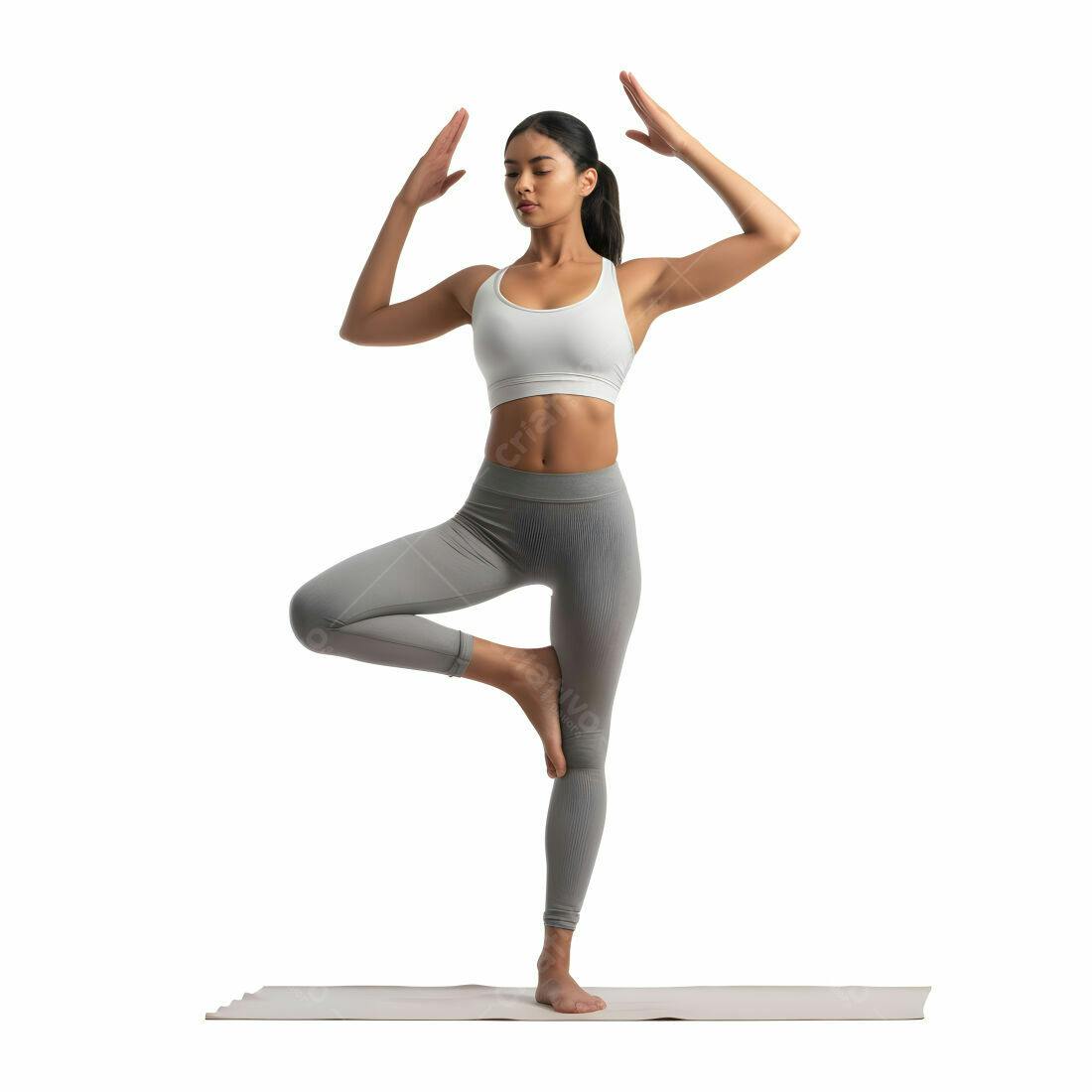 Mulher praticando yoga em pose de equilíbrio