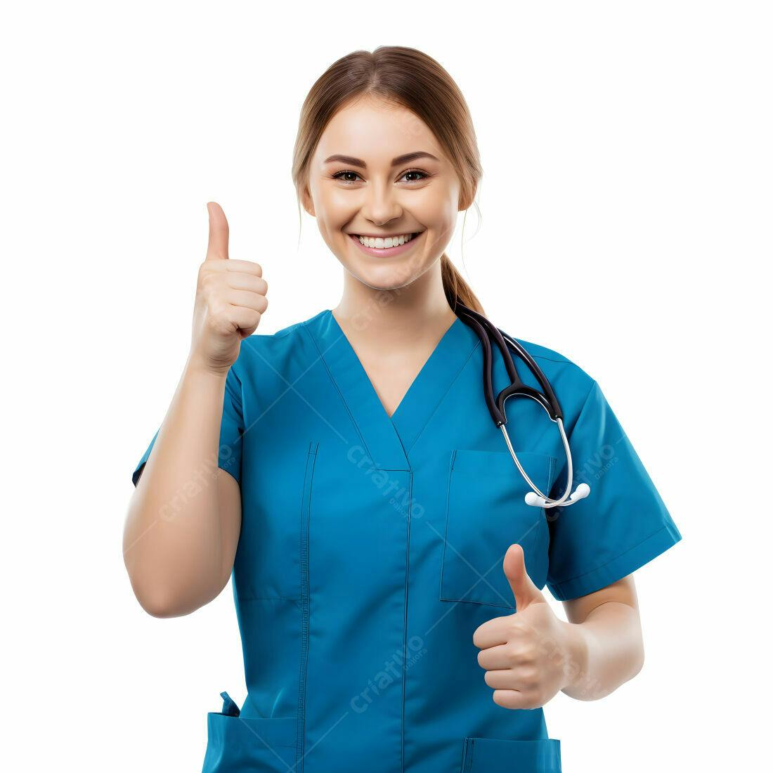 Médica sorridente mostrando positivo