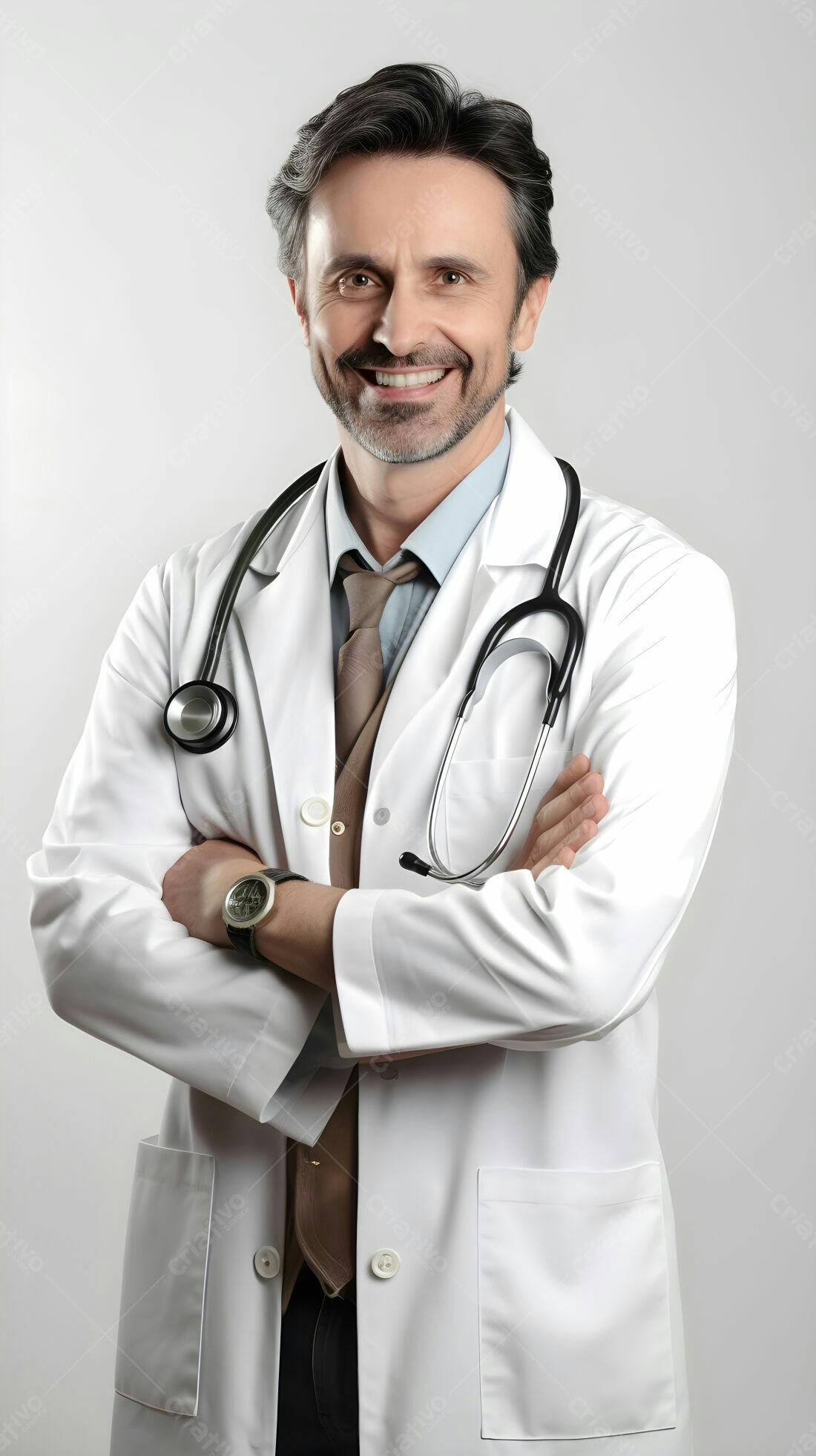 Médico sorridente com jaleco branco