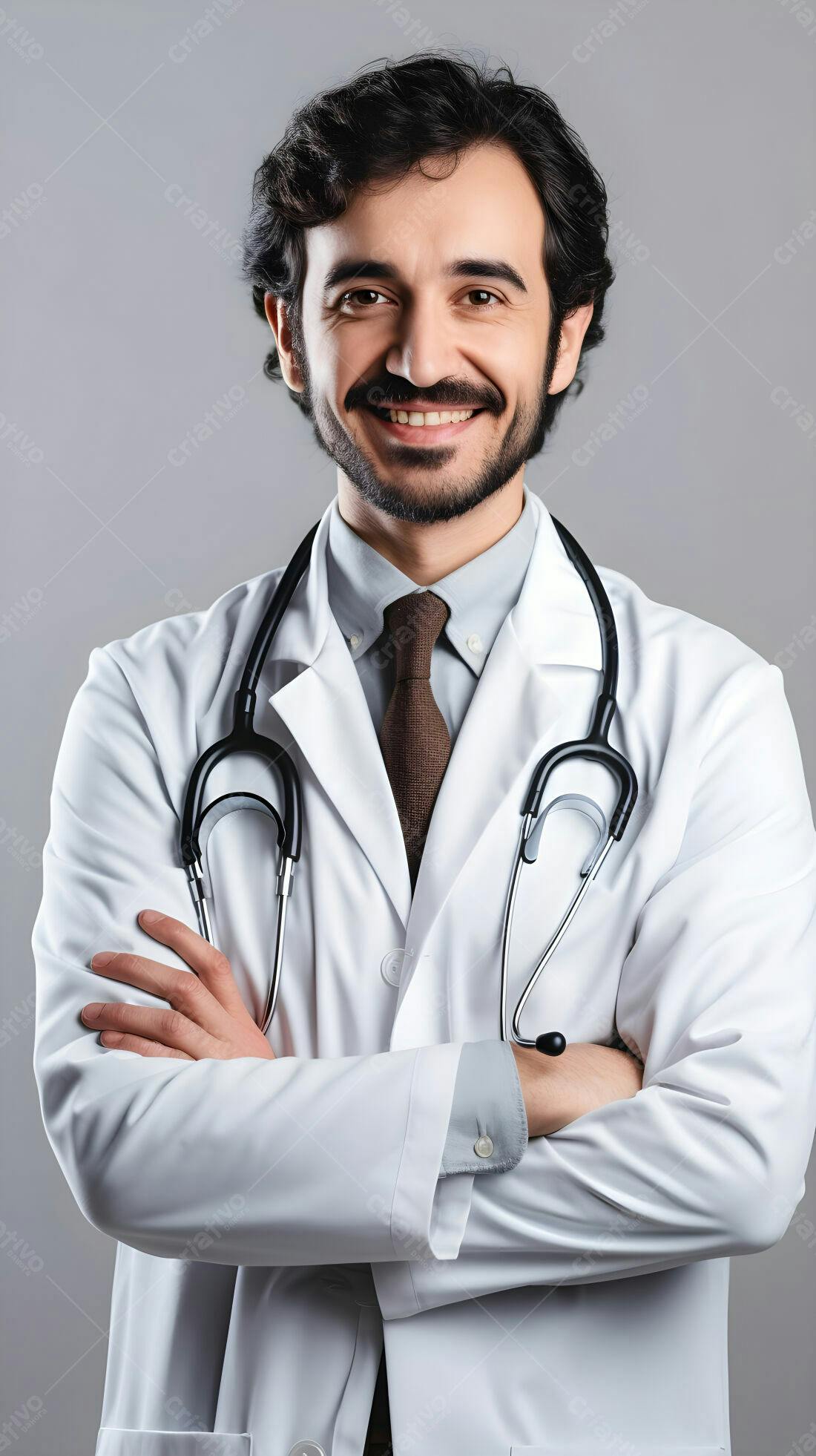 Médico sorridente com estetoscópio