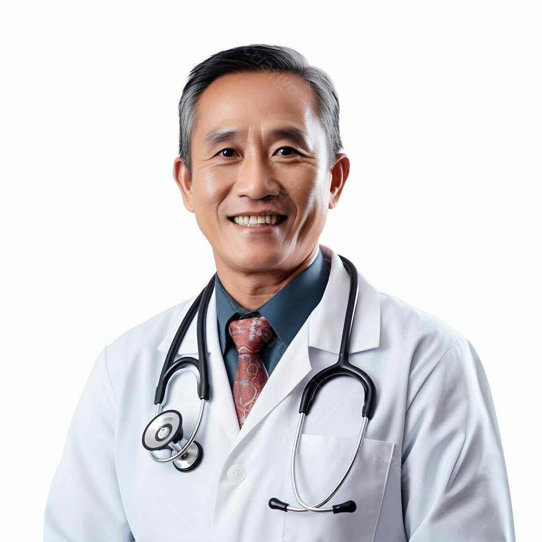 Médico asiático sorridente com estetoscópio