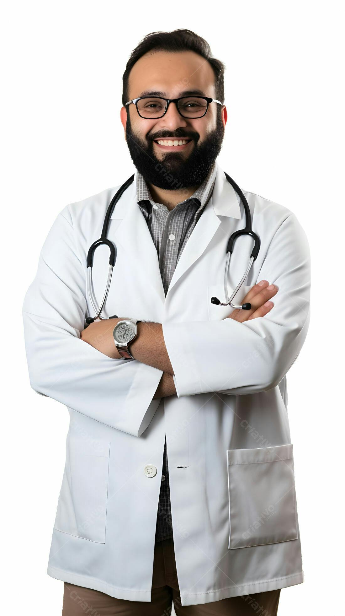 Médico sorridente com jaleco branco