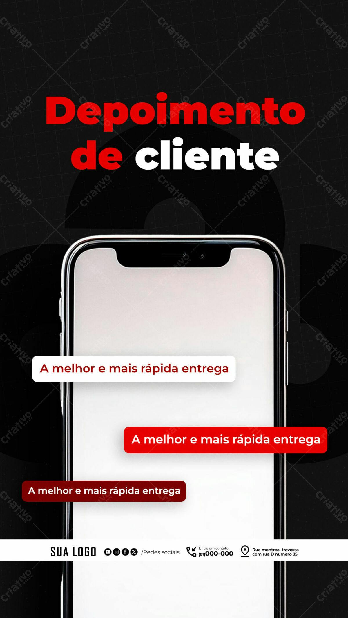 Post para Redes Sociais Depoimento de Cliente PSD Editável