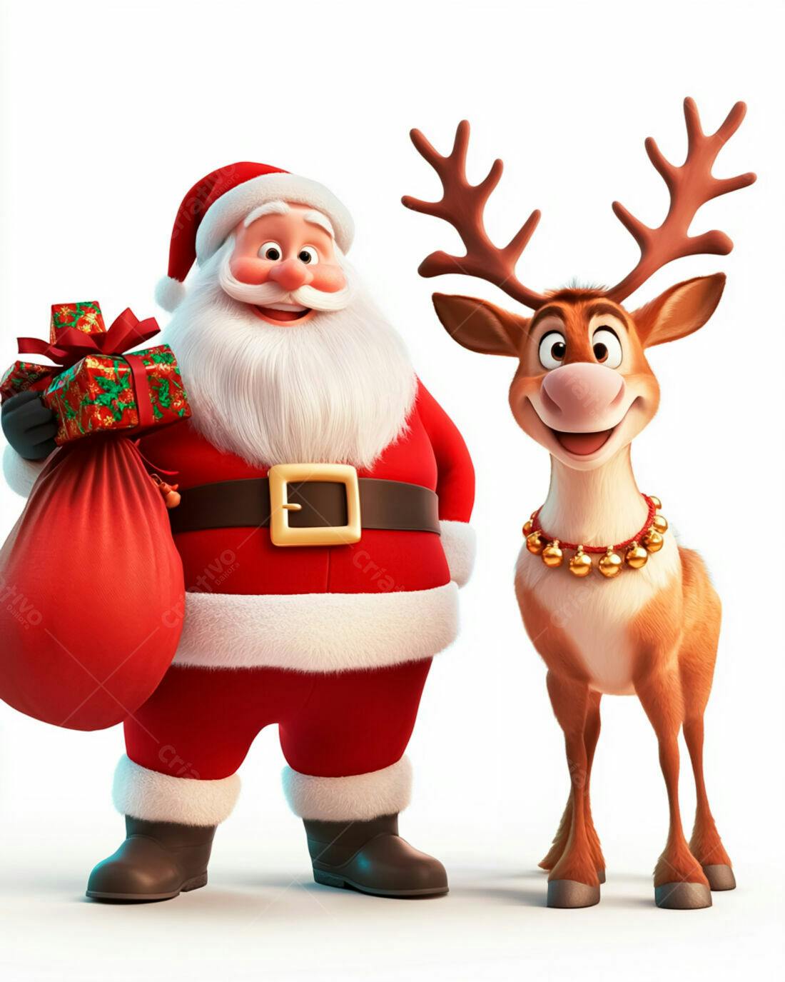 Papai Noel e rena com presentes Natal