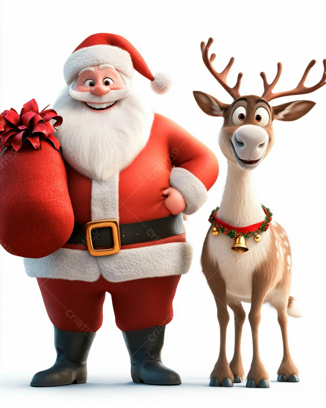 Papai Noel e rena animados Natal