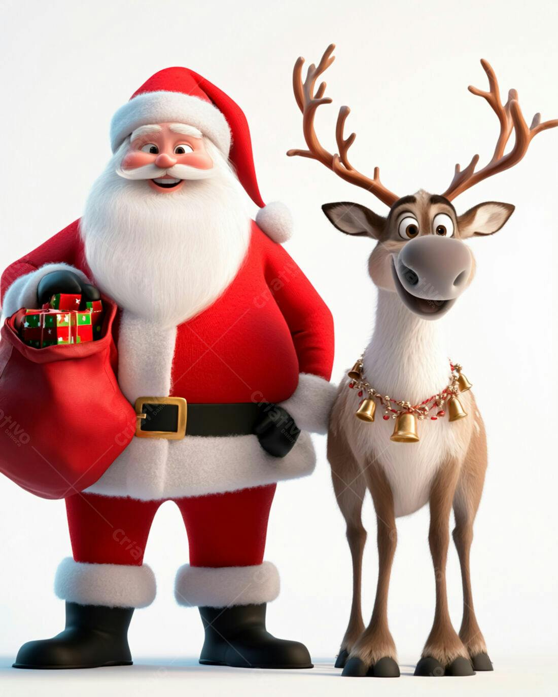 Papai Noel e Rena Natalinos Ilustração 3D