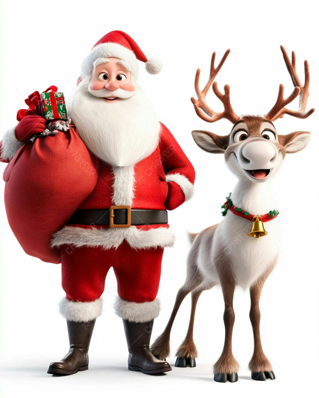 Papai Noel e Rena Natalinos Ilustração 3D
