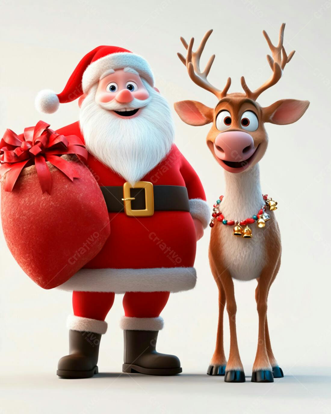 Papai Noel e rena Natal ilustração 3D