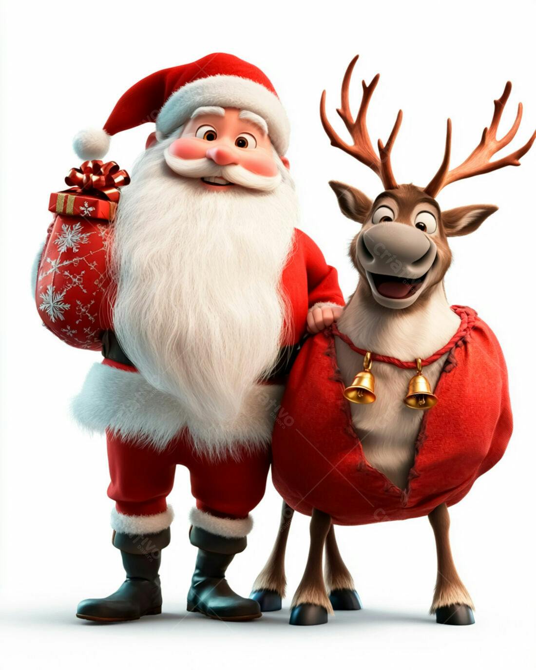 Papai Noel e Rena com Presente de Natal