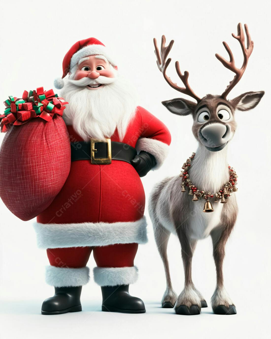 Papai Noel e Rena Natalinos ilustração 3D