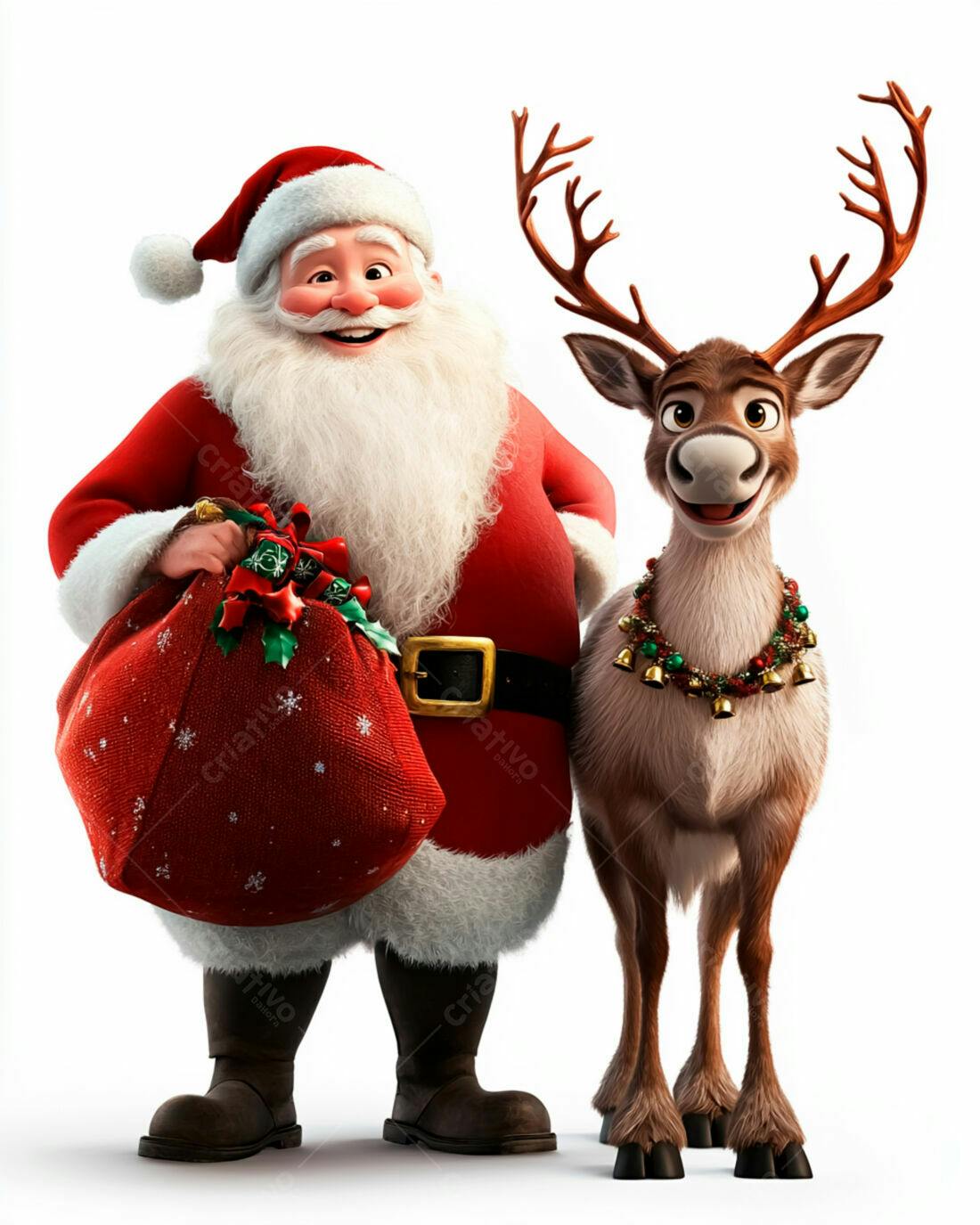 Papai Noel e Rena Natalinos Ilustração 3D