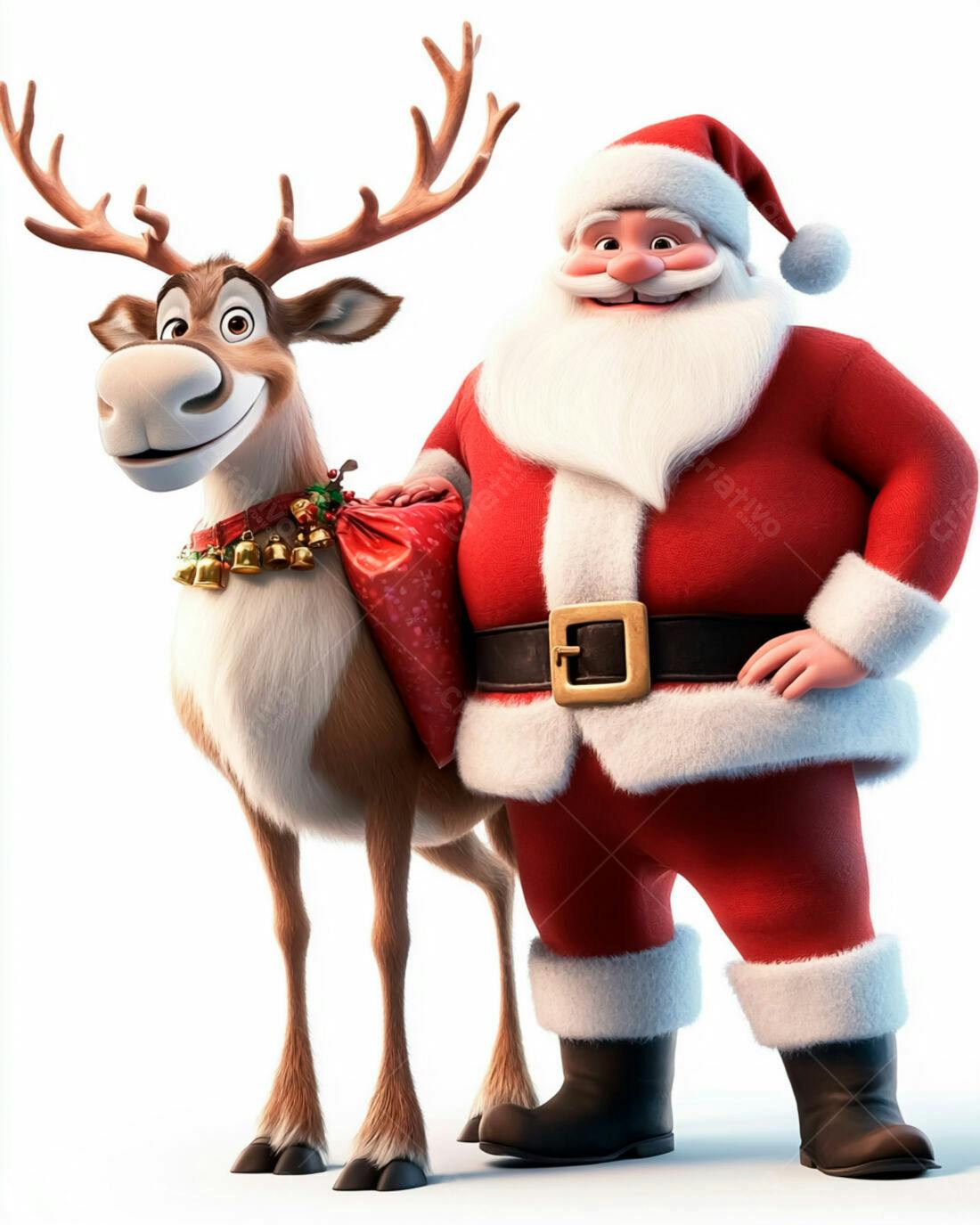 Papai Noel e rena com presentes Natal