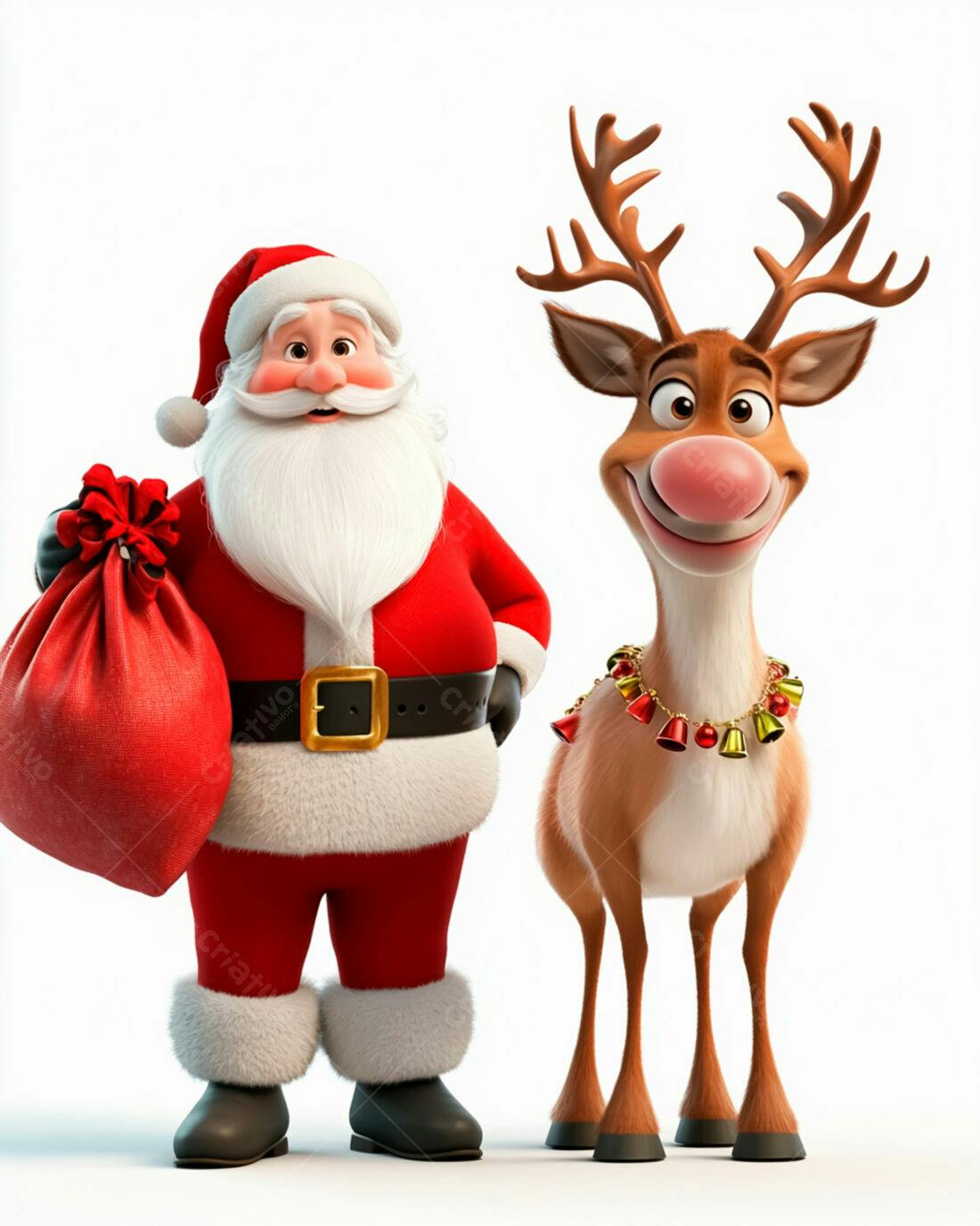 Papai Noel e Rena Natalinos Ilustração 3D