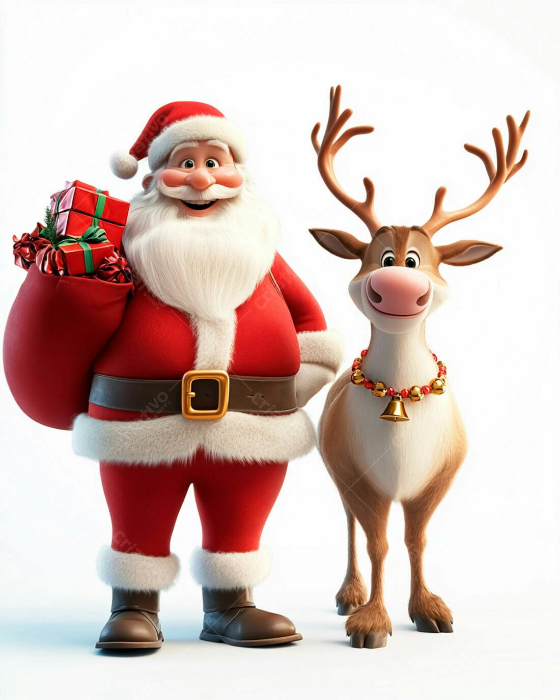 Papai Noel e Rena Natalinos Ilustração 3D