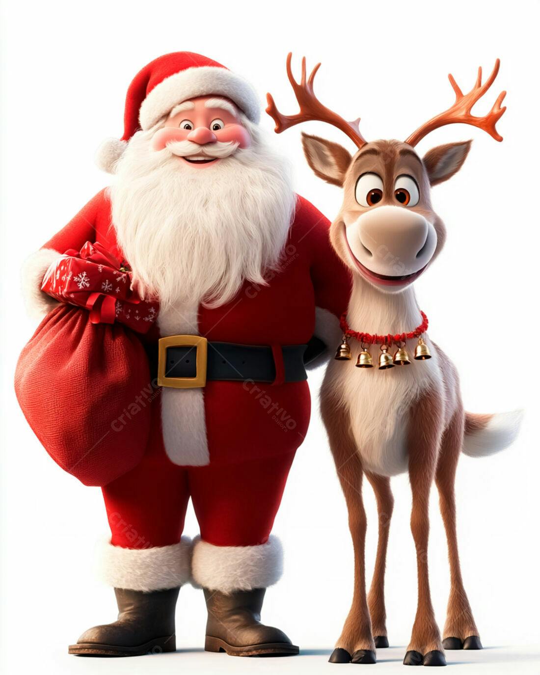 Papai Noel e rena animados Natal