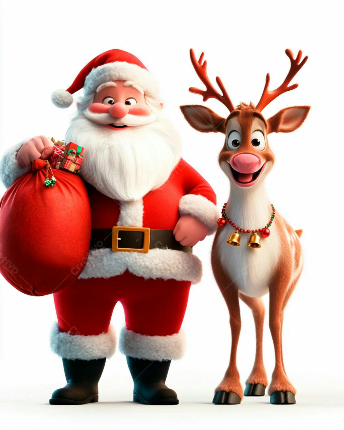 Papai Noel e rena Natal animados