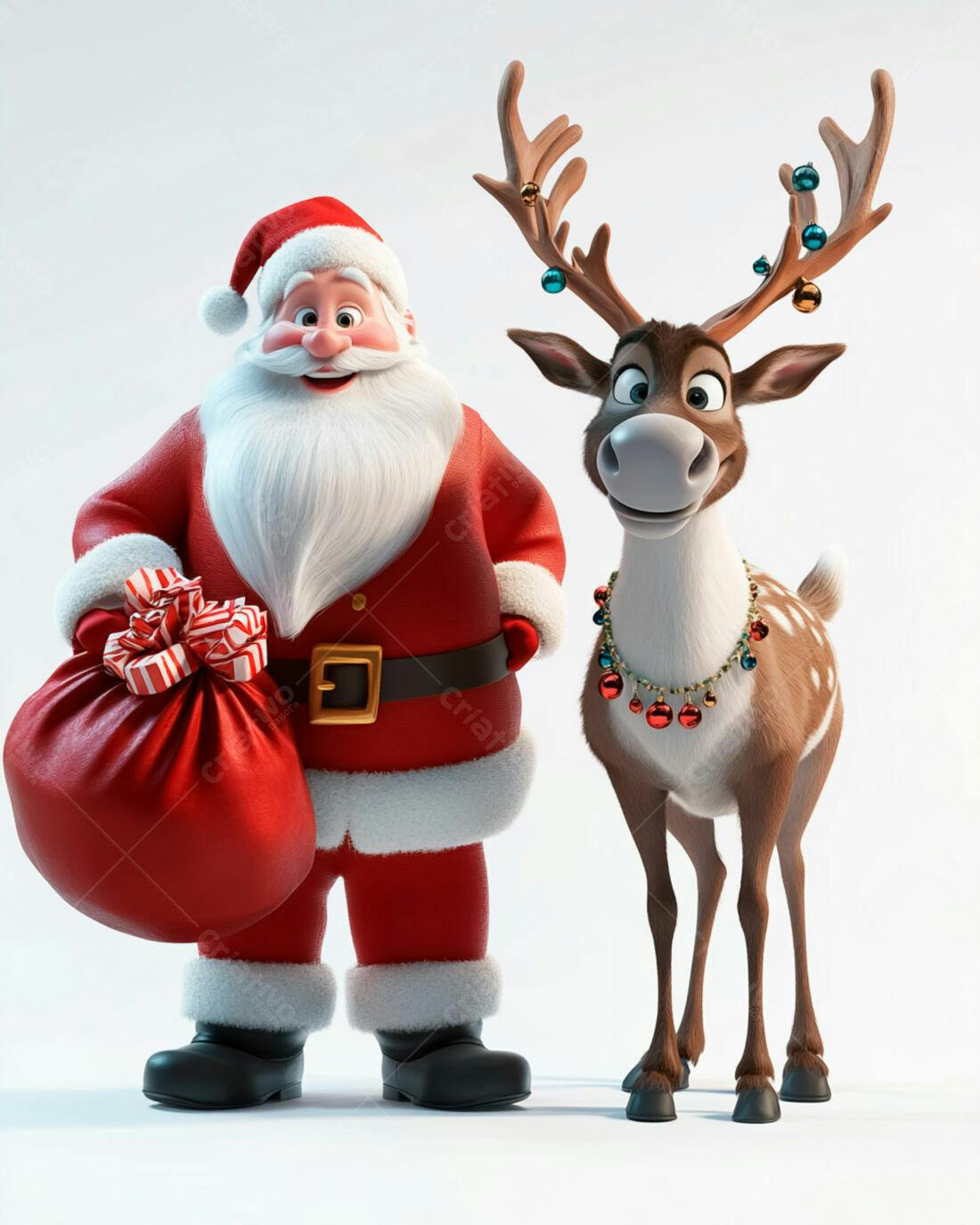 Papai Noel e rena Natal animados