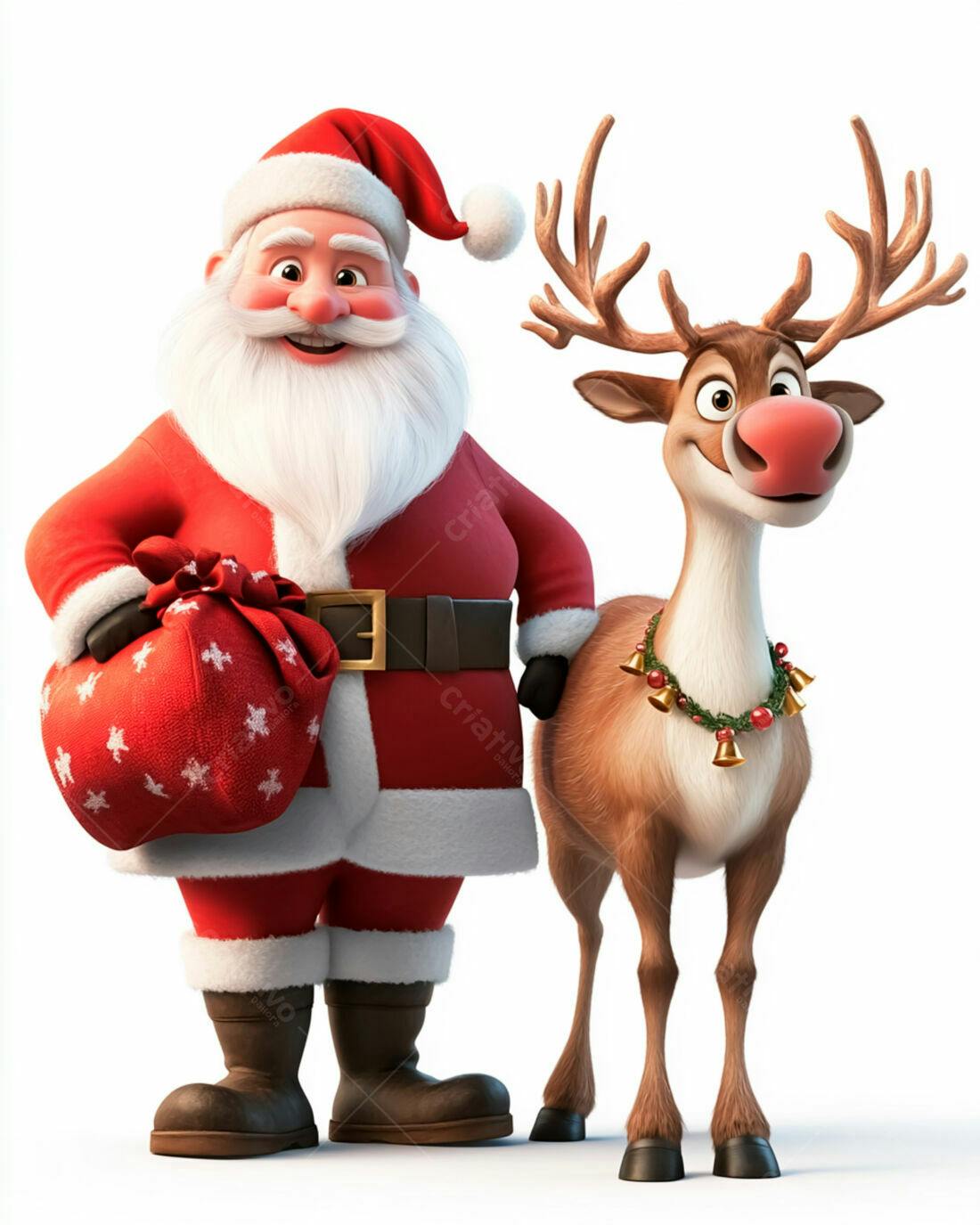 Papai Noel e rena Natal ilustração 3D