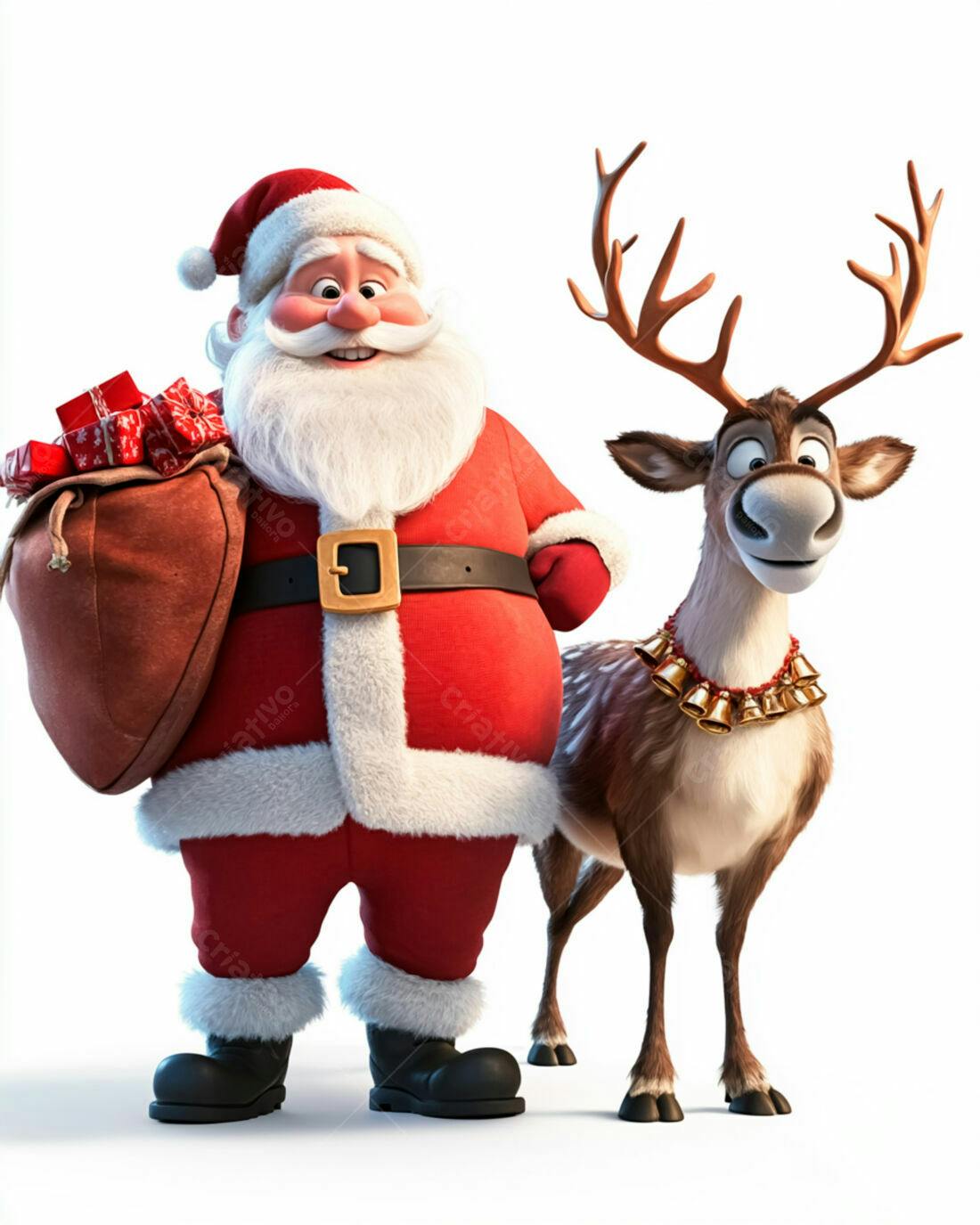 Papai Noel e Rena com presentes Natal