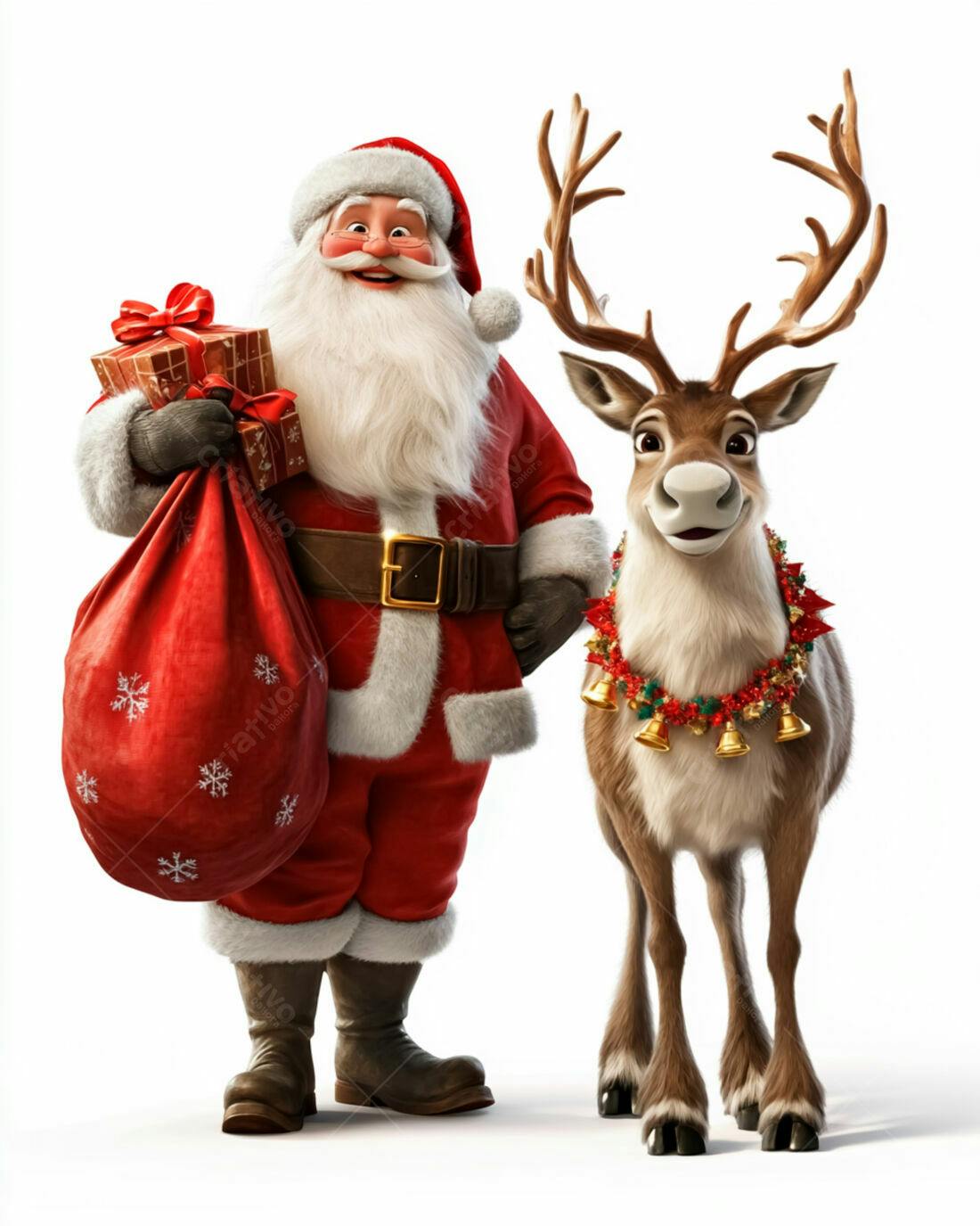 Papai Noel e Rena Natalinas Ilustração 3D
